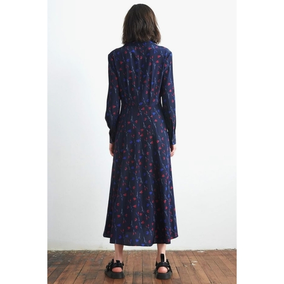 NWT Thakoon Silk Long Sleeve Floral Shirt Dress, Size 4, Color Navy Print - Picture 3 of 13